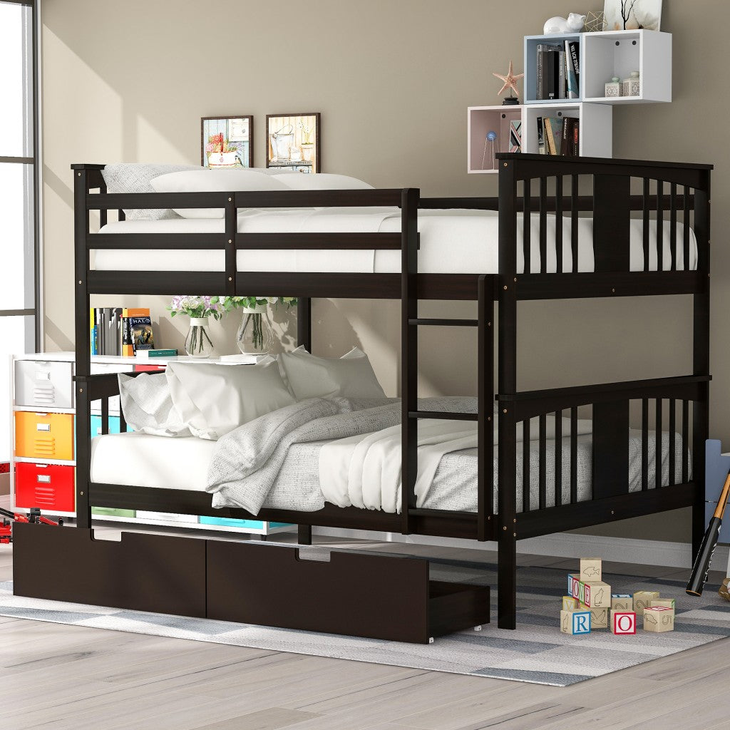 Modern Espresso Full Over Full Bunk Bed with Two Drawers