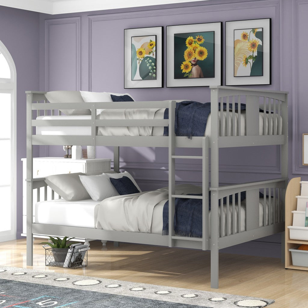 Full over Full Bunk Bed with  Ladder for Bedroom Guest Room Furniture-Gray