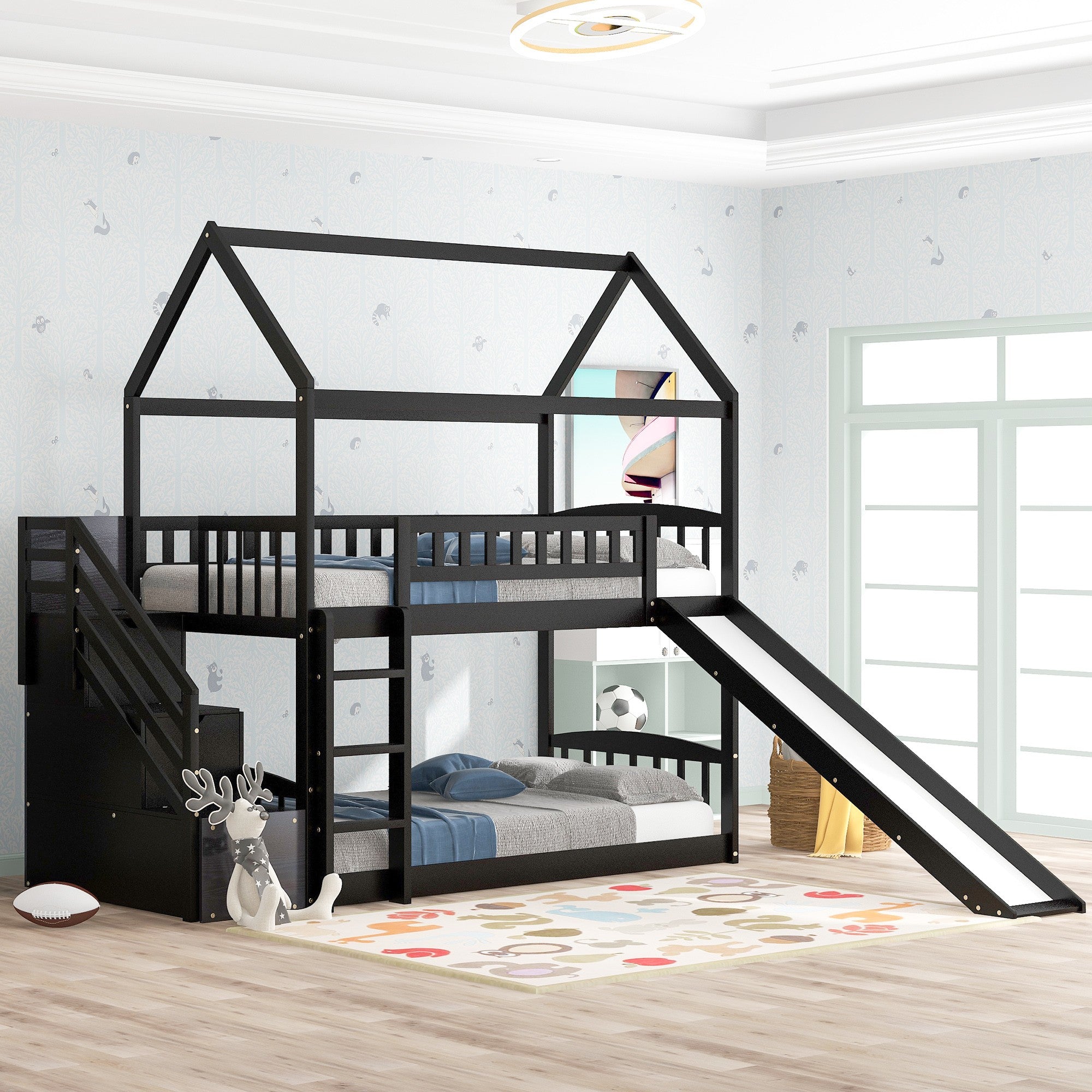 Espresso Twin Over Twin Playhouse Styled Bunk Bed