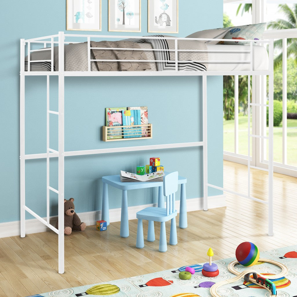 White Twin Size Metal Loft Bed