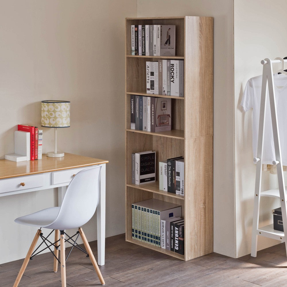 Classic Natural Finish Five Shelf Bookcase