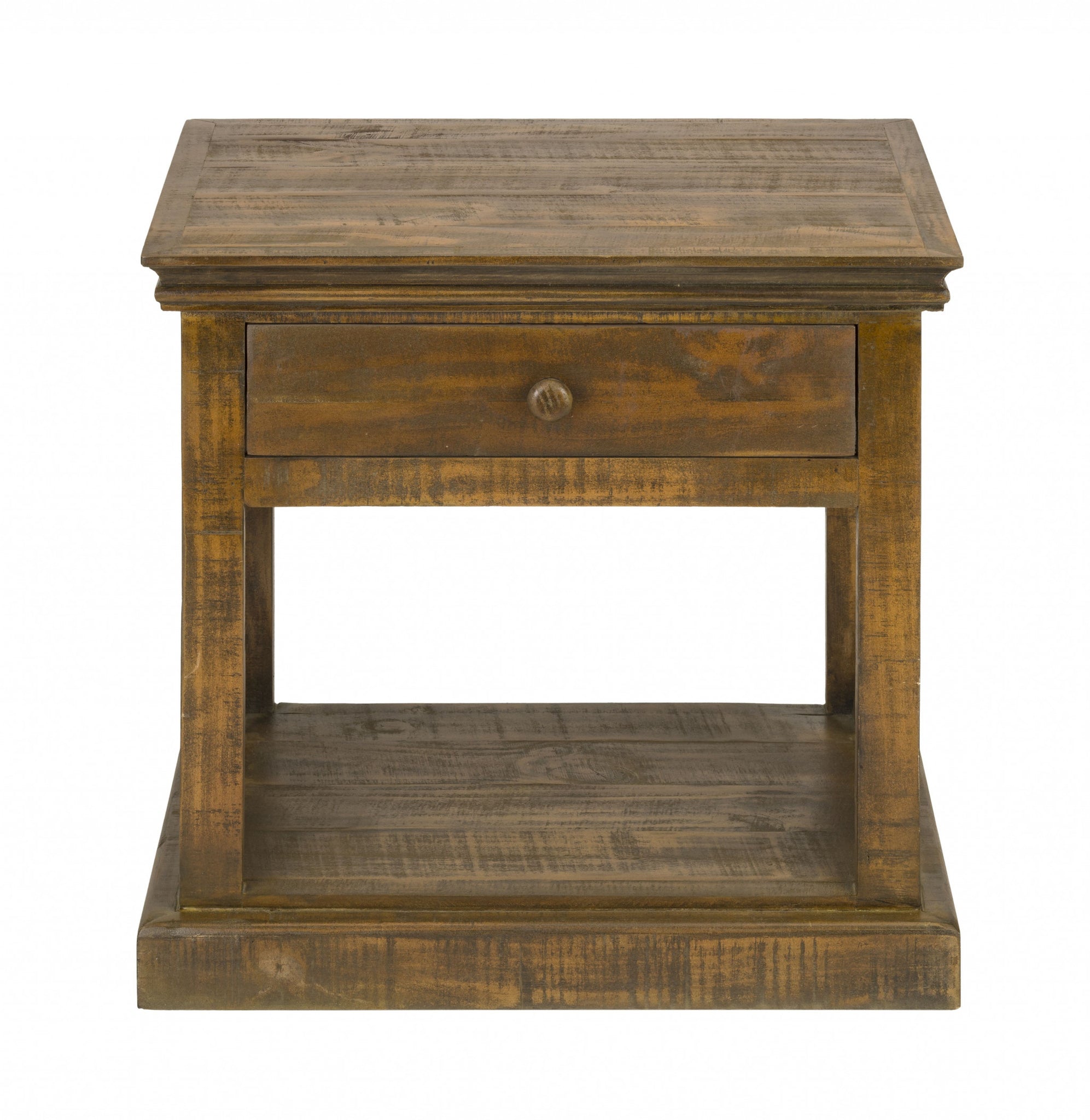 Rustic Maple Stain Wood Side Table with Drawer