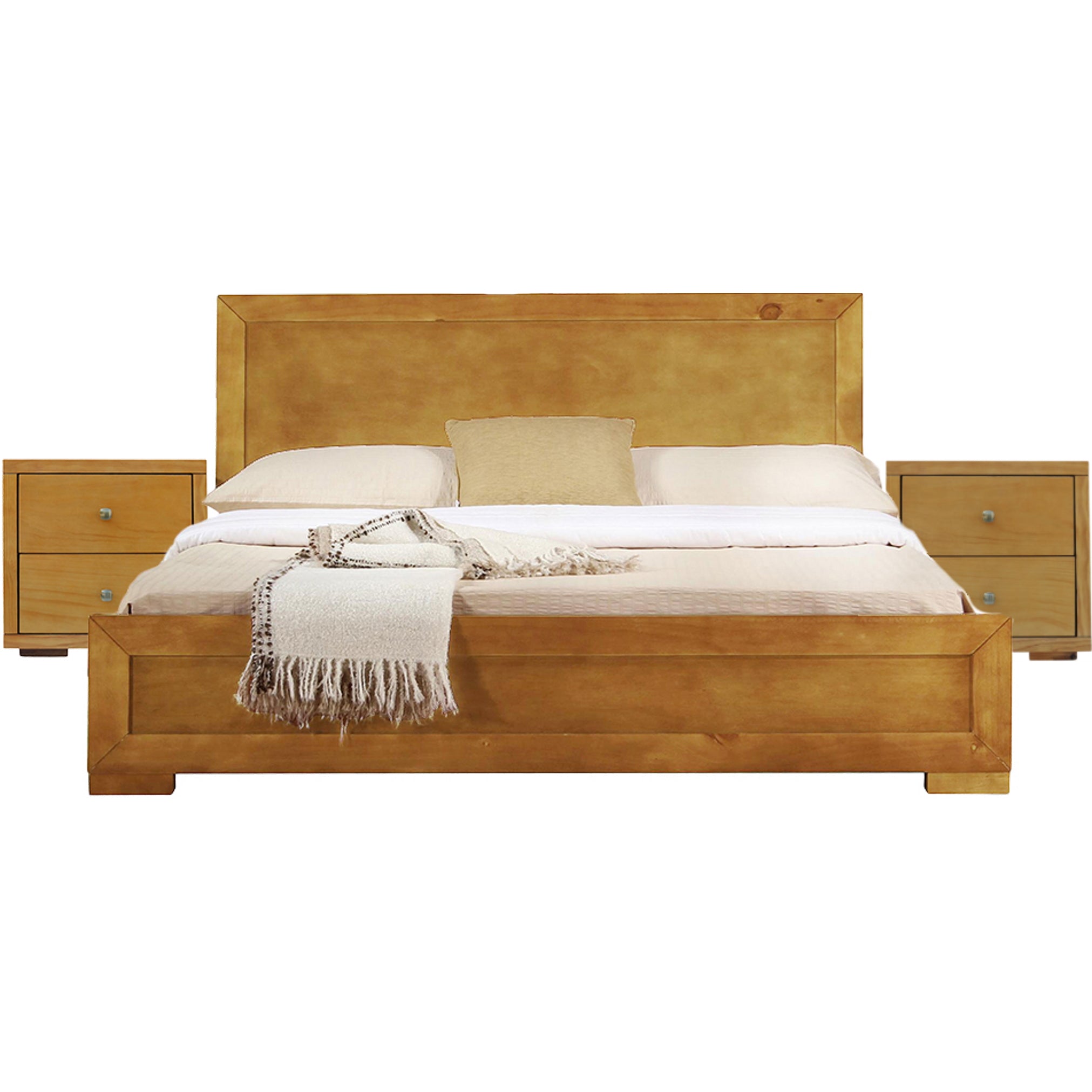 Moma Oak Wood Platform King Bed With Two Nightstands