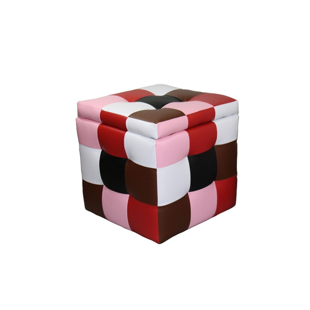 Set of Two Red Pink and Brown Storage Ottoman Cubes