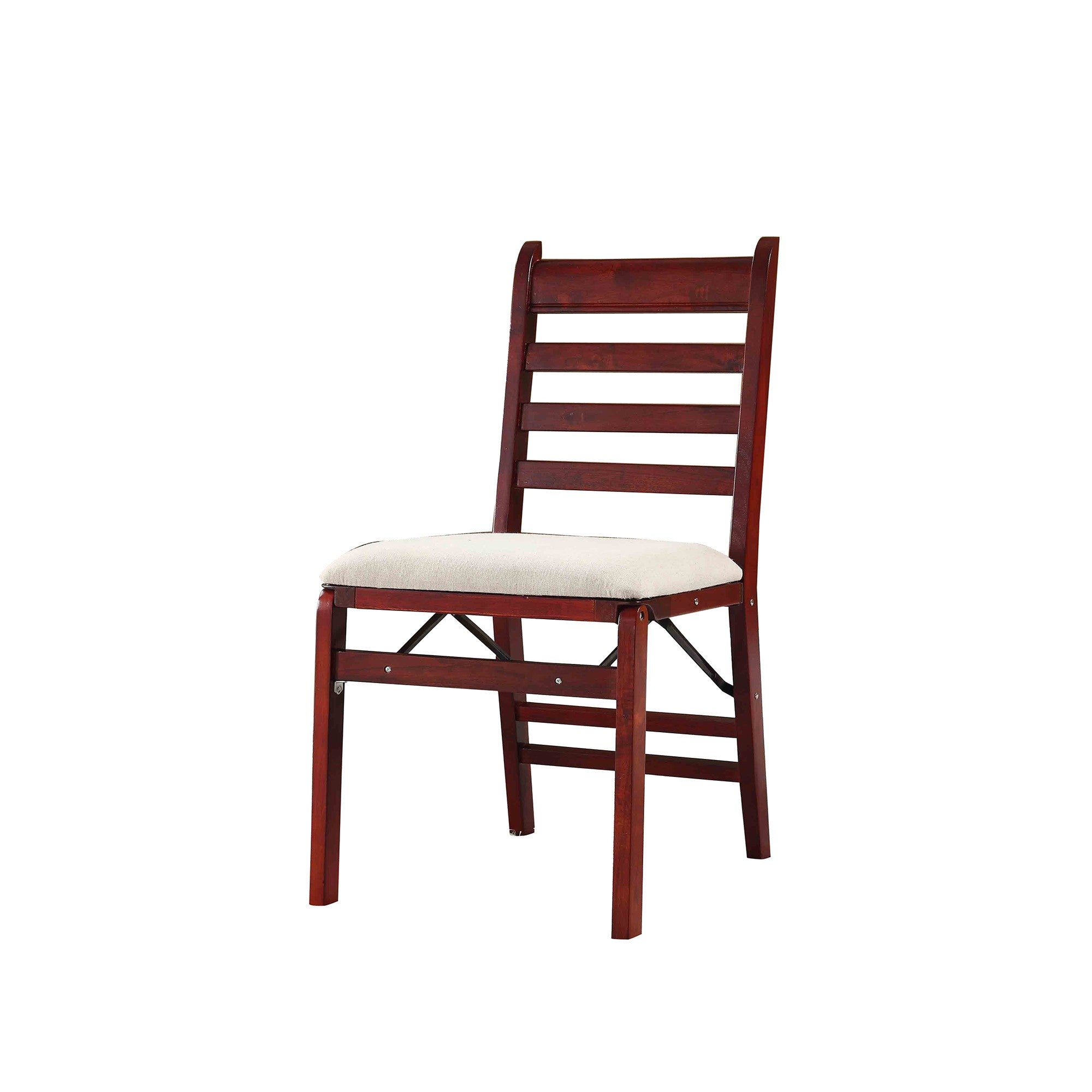 Set of Two 35" Dark Walnut and Ivory Wooden Folding Chairs