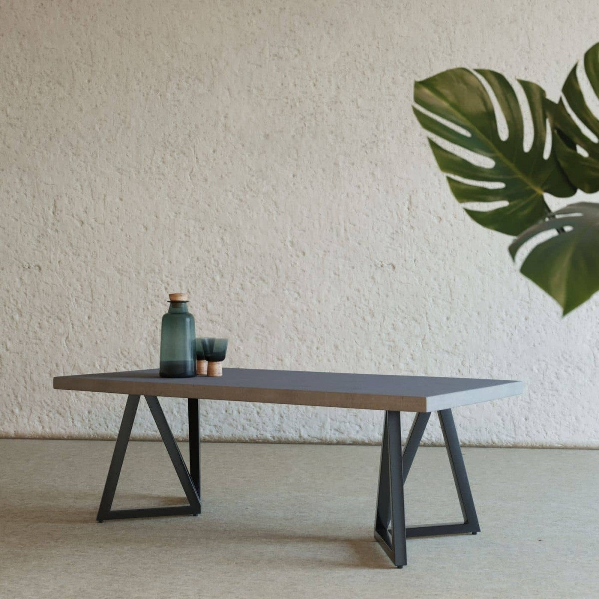 Modern Dark Gray Concrete and Black Metal Coffee Table