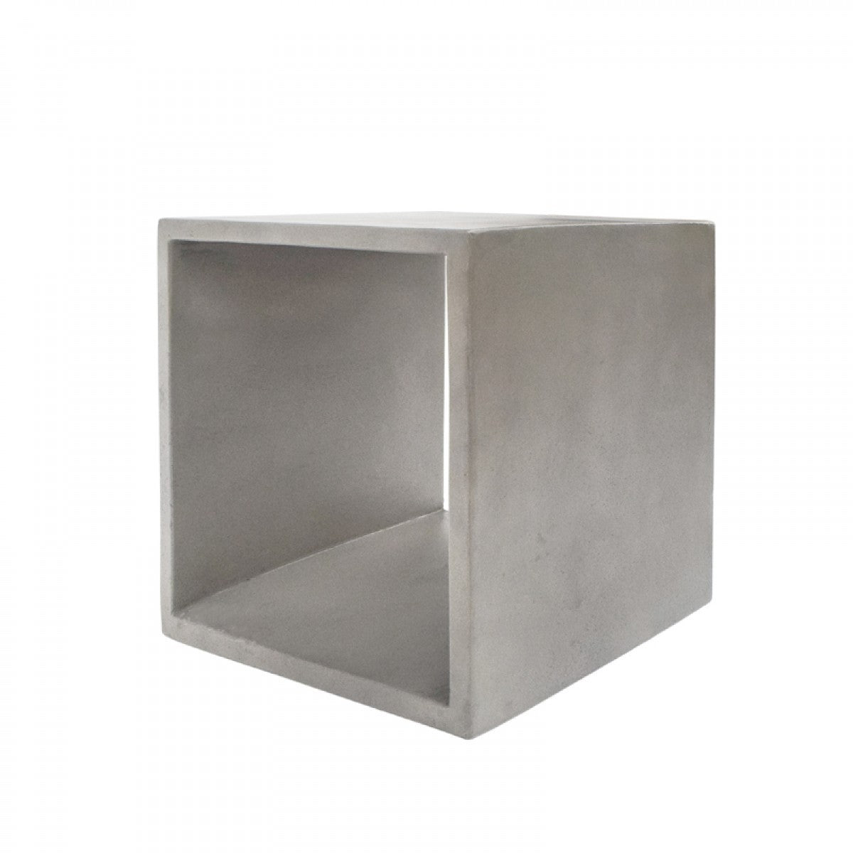 Minimalist Dark Gray Concrete Open Cube End or Side Table