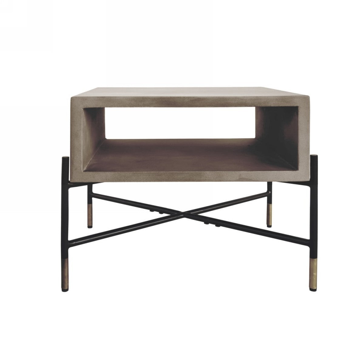 Gray Concrete and Black Metal Open Industrial End Table