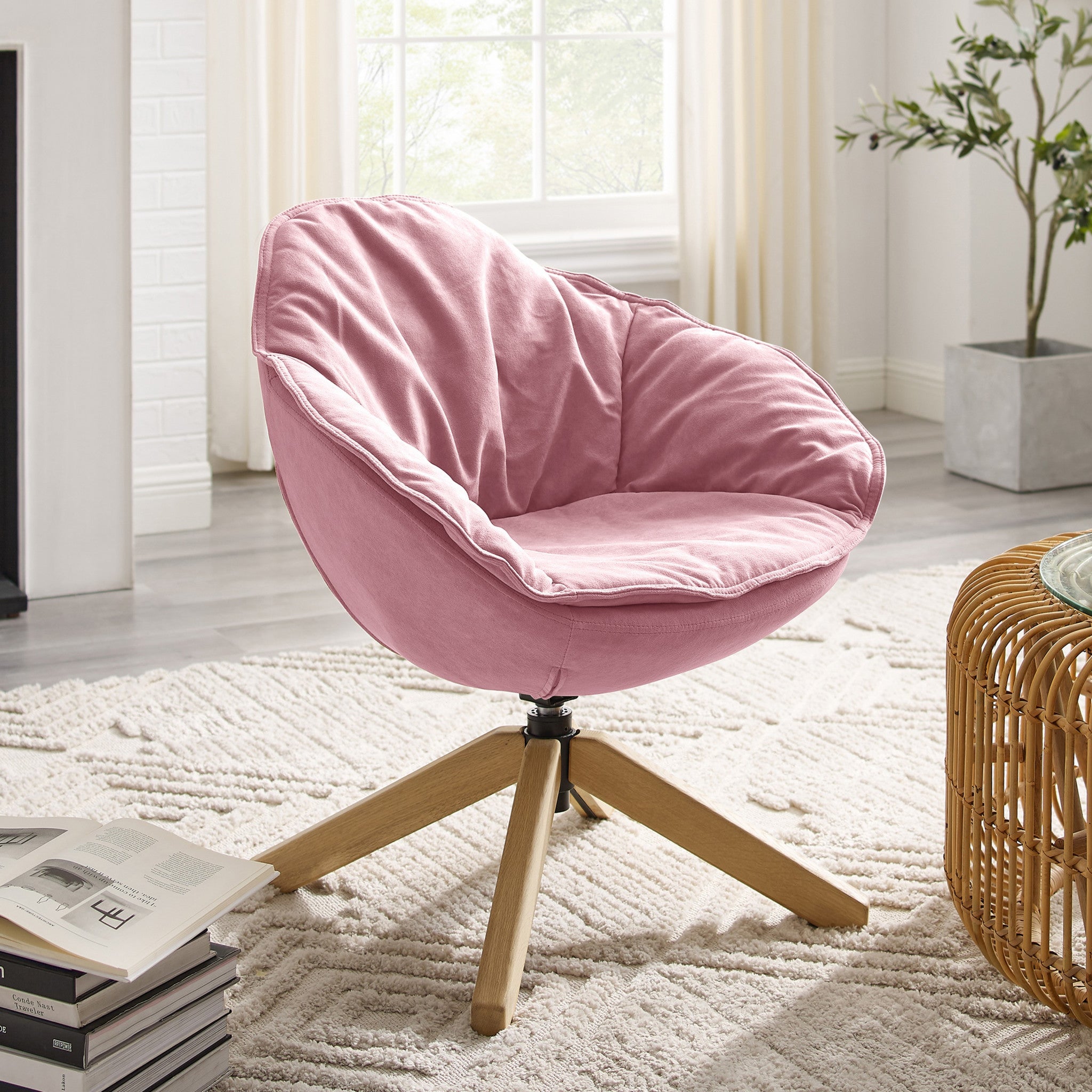 Modern Pink Home or Office Swivel Accent Chair