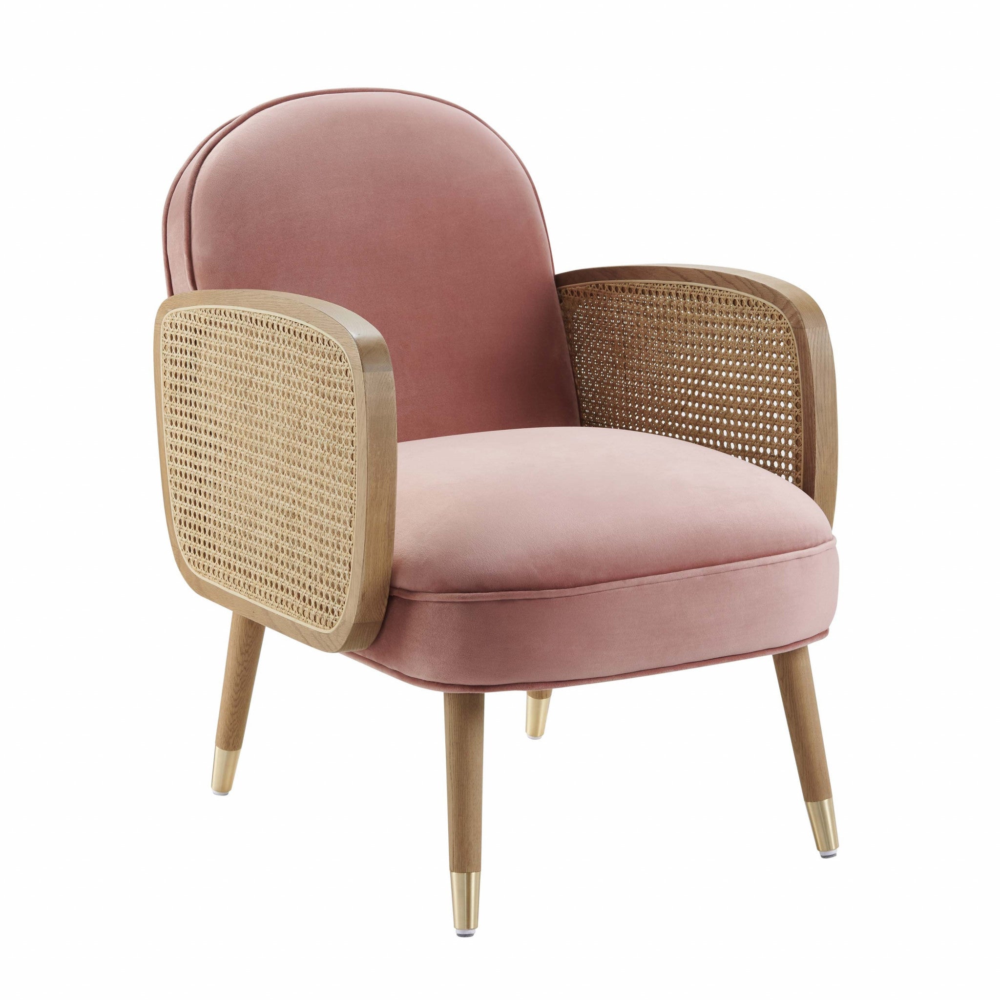 Modern Pink Velvet with Cane Accent Chair