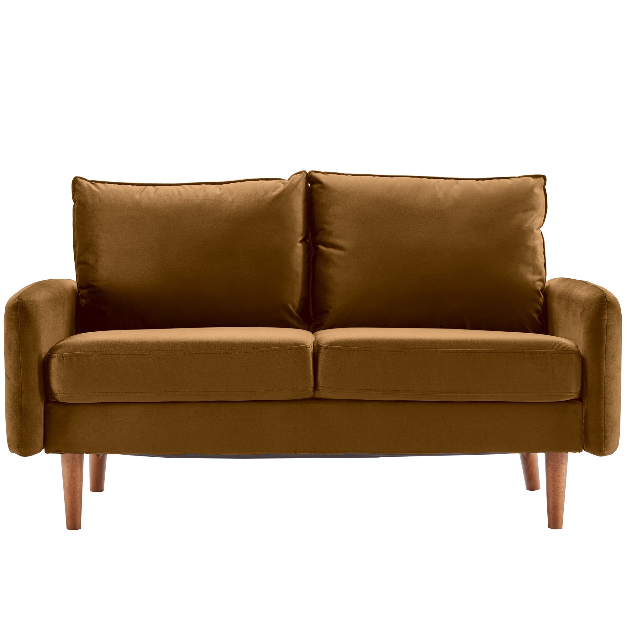 Ginger Brown Velvet Modern Loveseat with Side Pockets