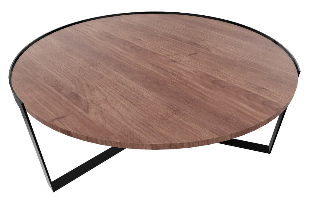 36” Contempo Brown and Black Round Wood Tri Leg Coffee Table