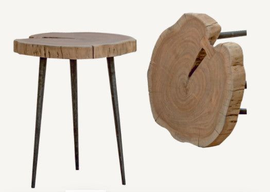 Natural Wood and Black Live Edge End or Side Table