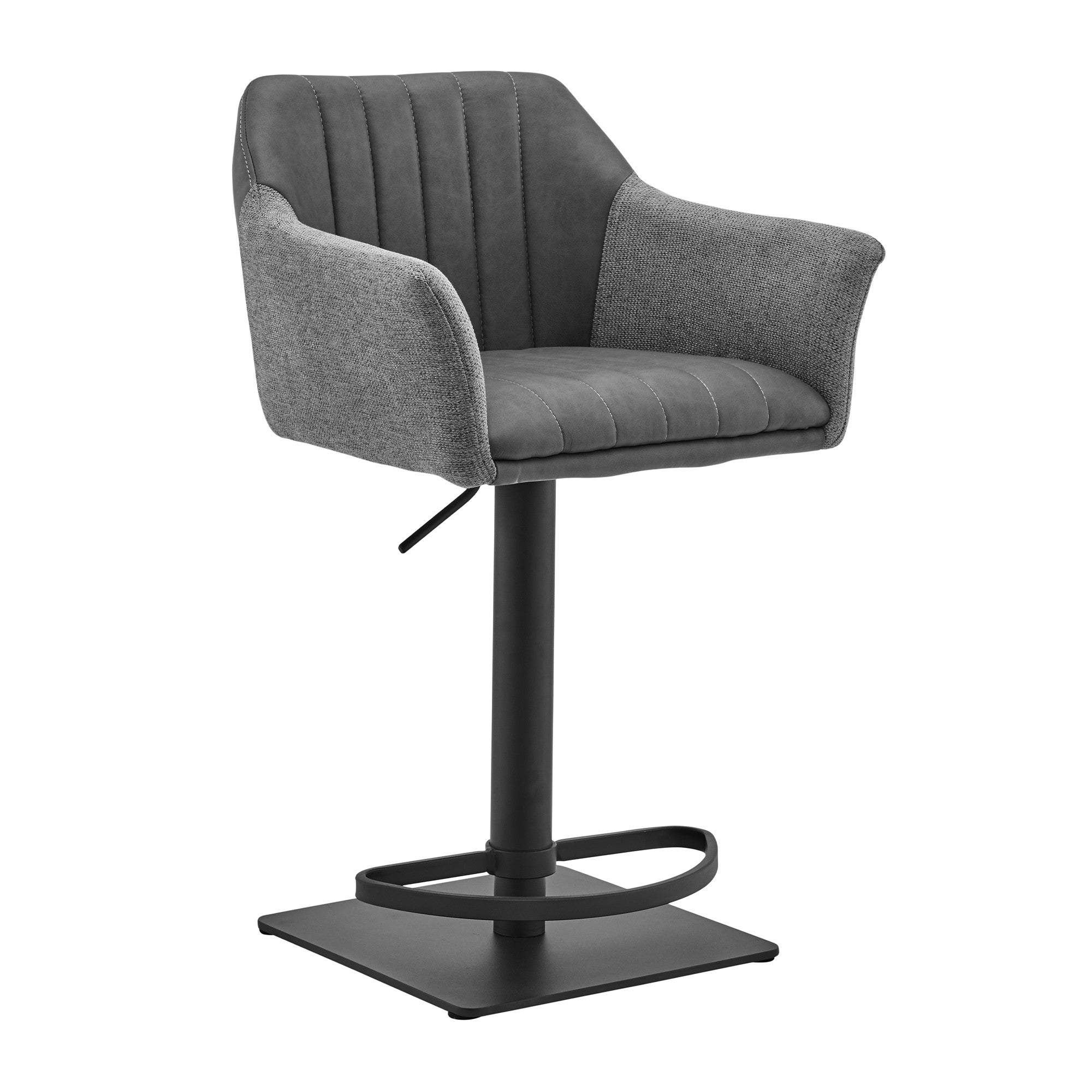 Lush Grey Faux Leather and Fabric Adjustable Swivel Stool