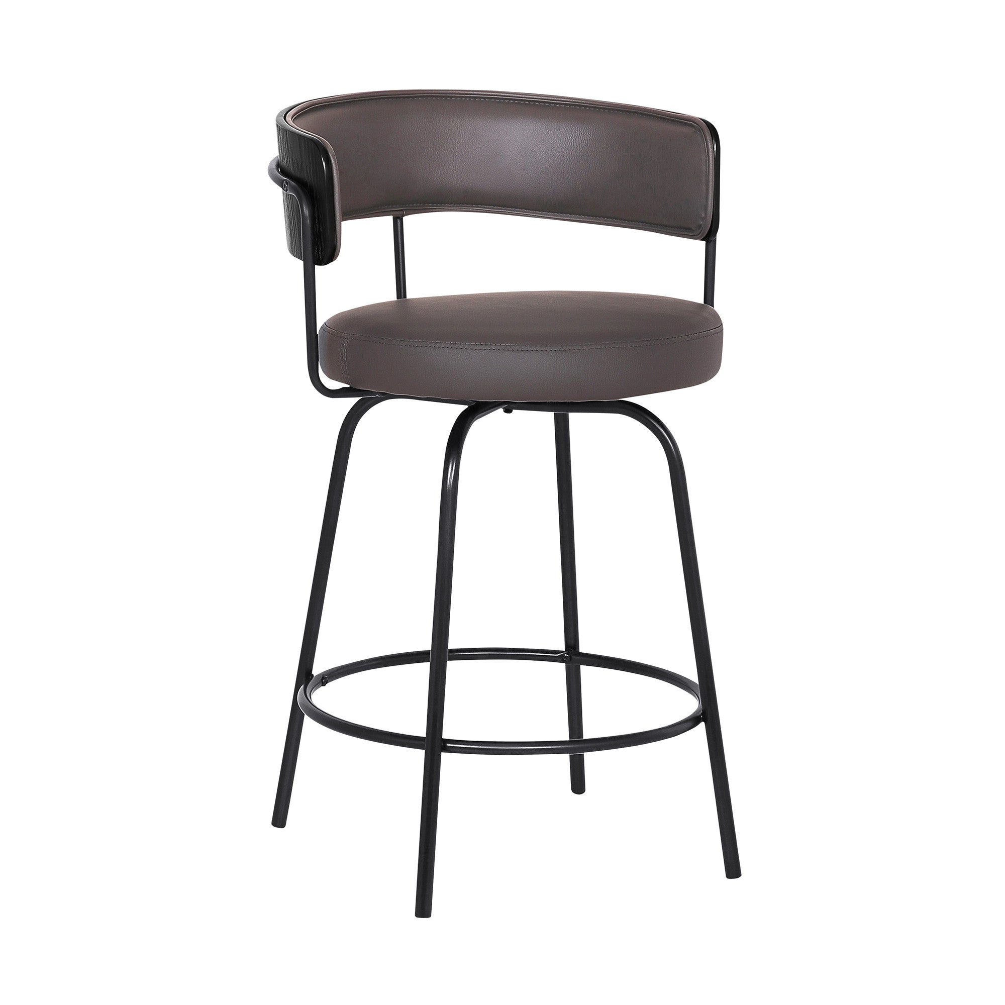 26" Gray Faux Leather Modern Swivel Bar Stool