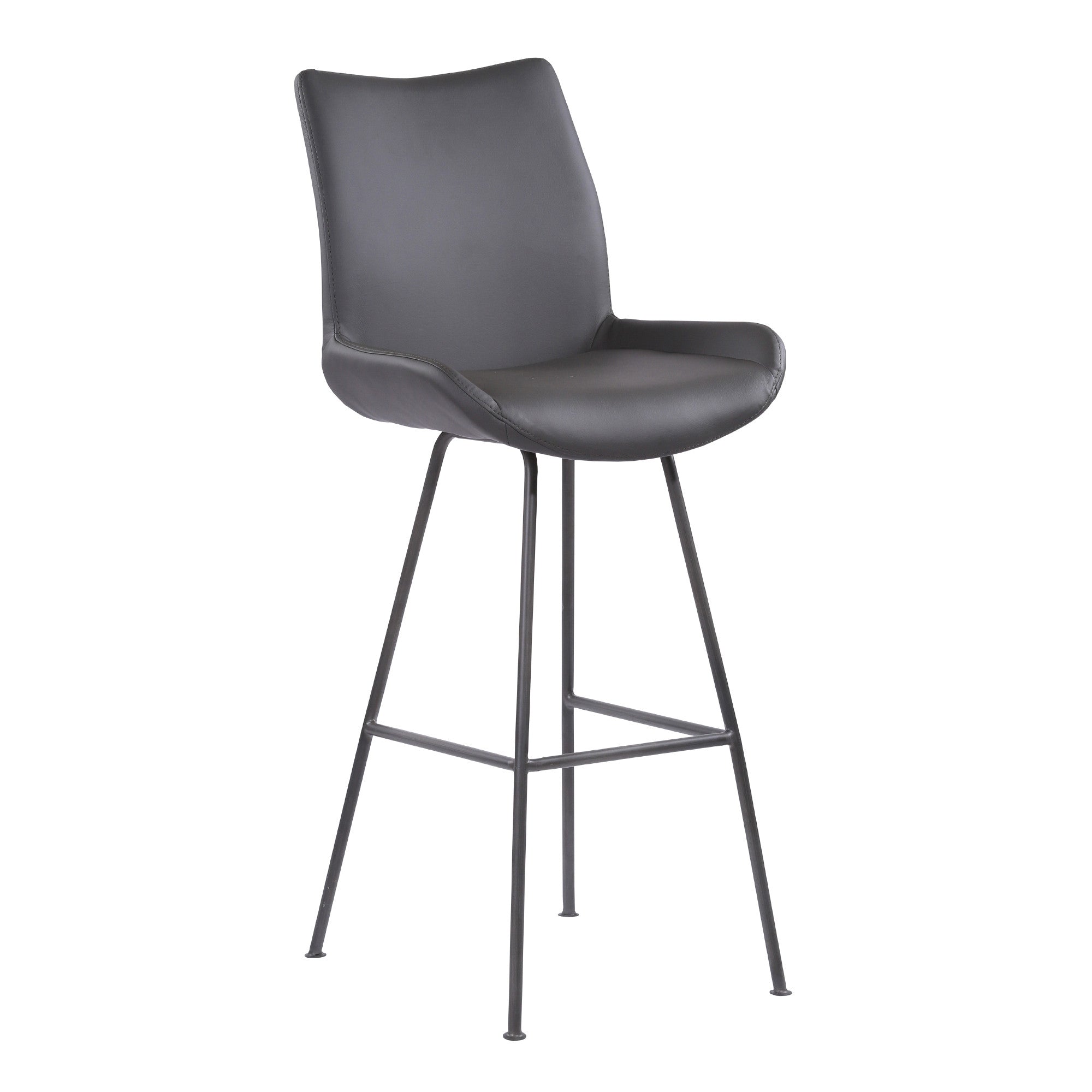 30" Elegant Grey Faux Leather Brushed Gray Metal Armless Bar Stool