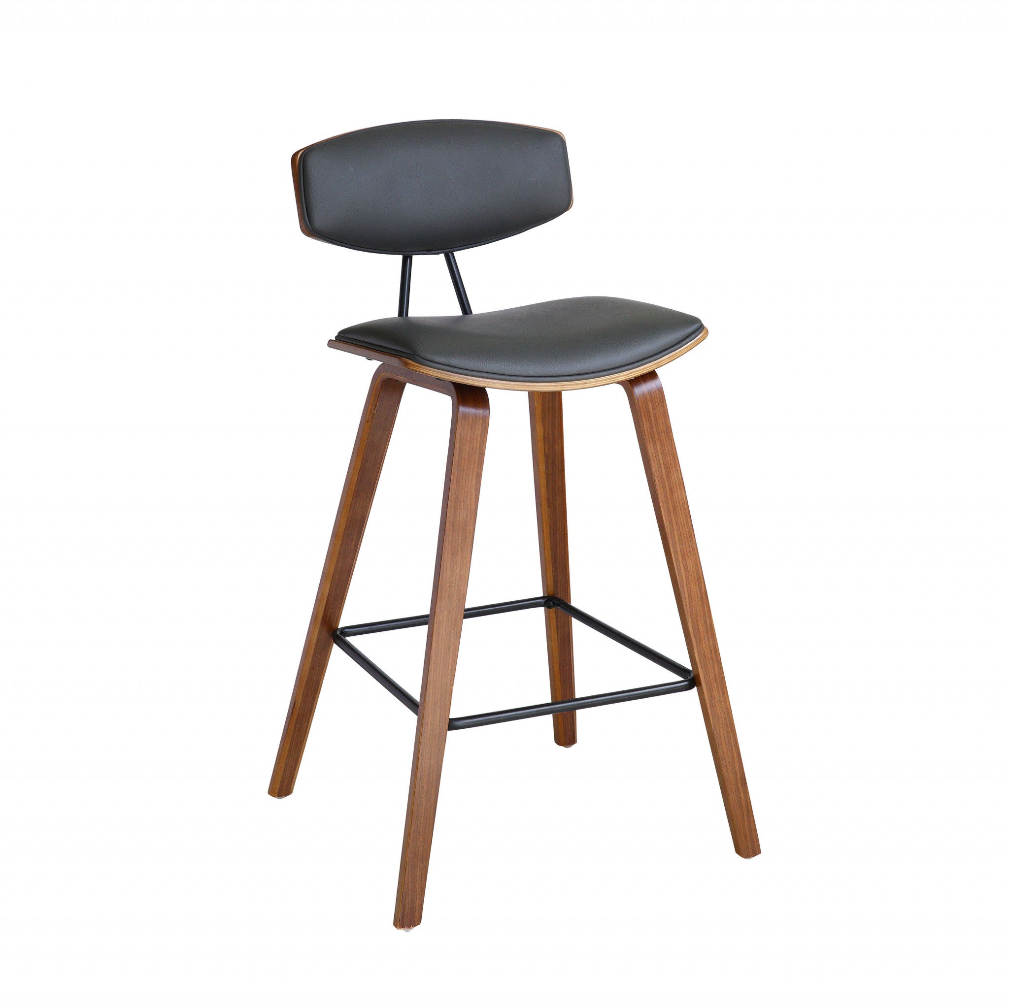 29” Gray Faux Leather Mid Century Modern Bar Stool