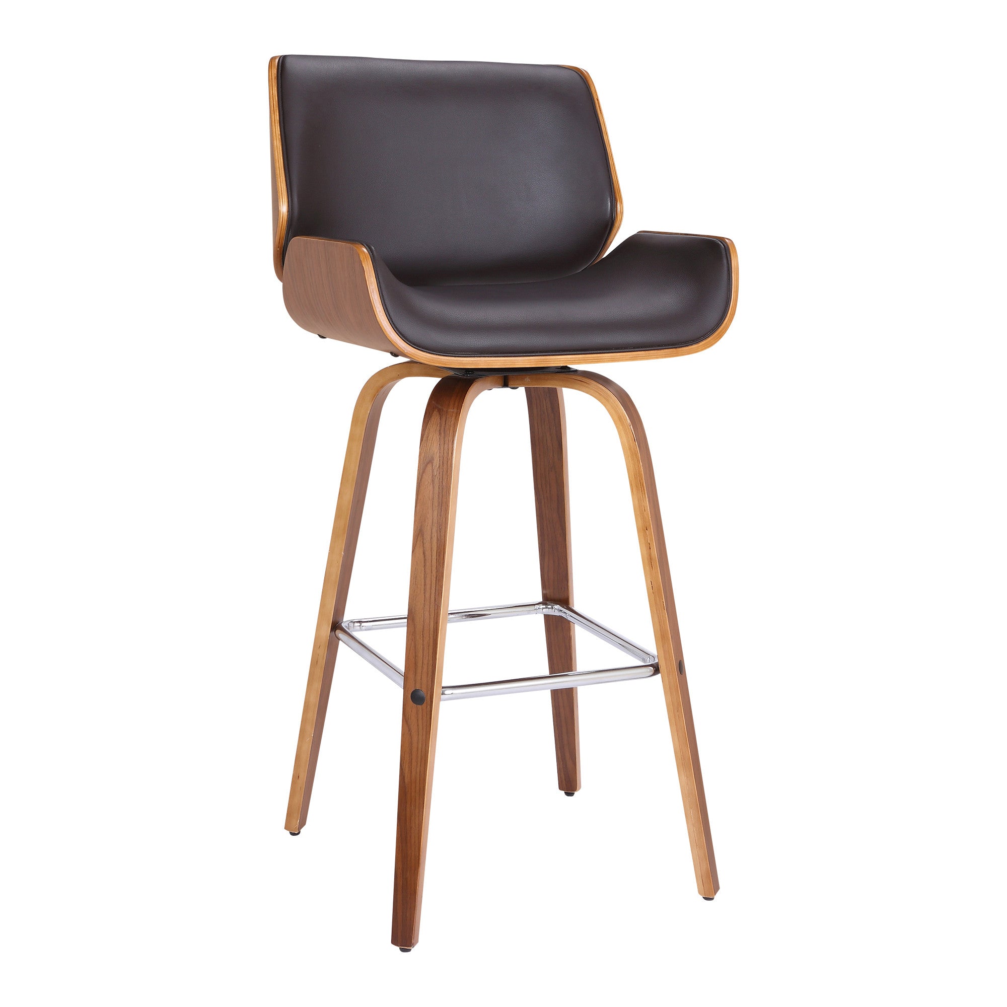 30" Brown Faux Leather Wooden Base Bar Stool