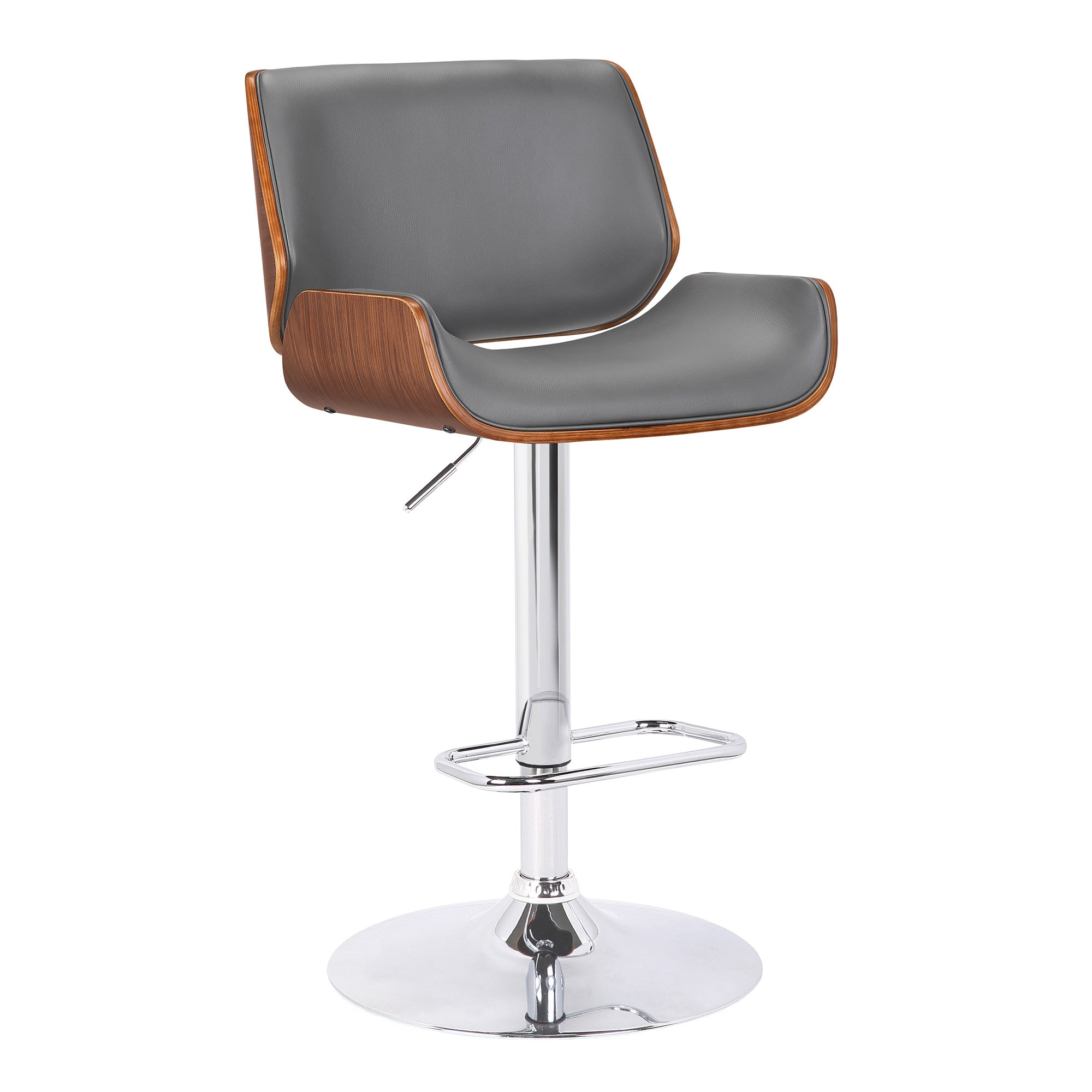 Gray Upholstered Chrome Base Adjustable Bar Stool