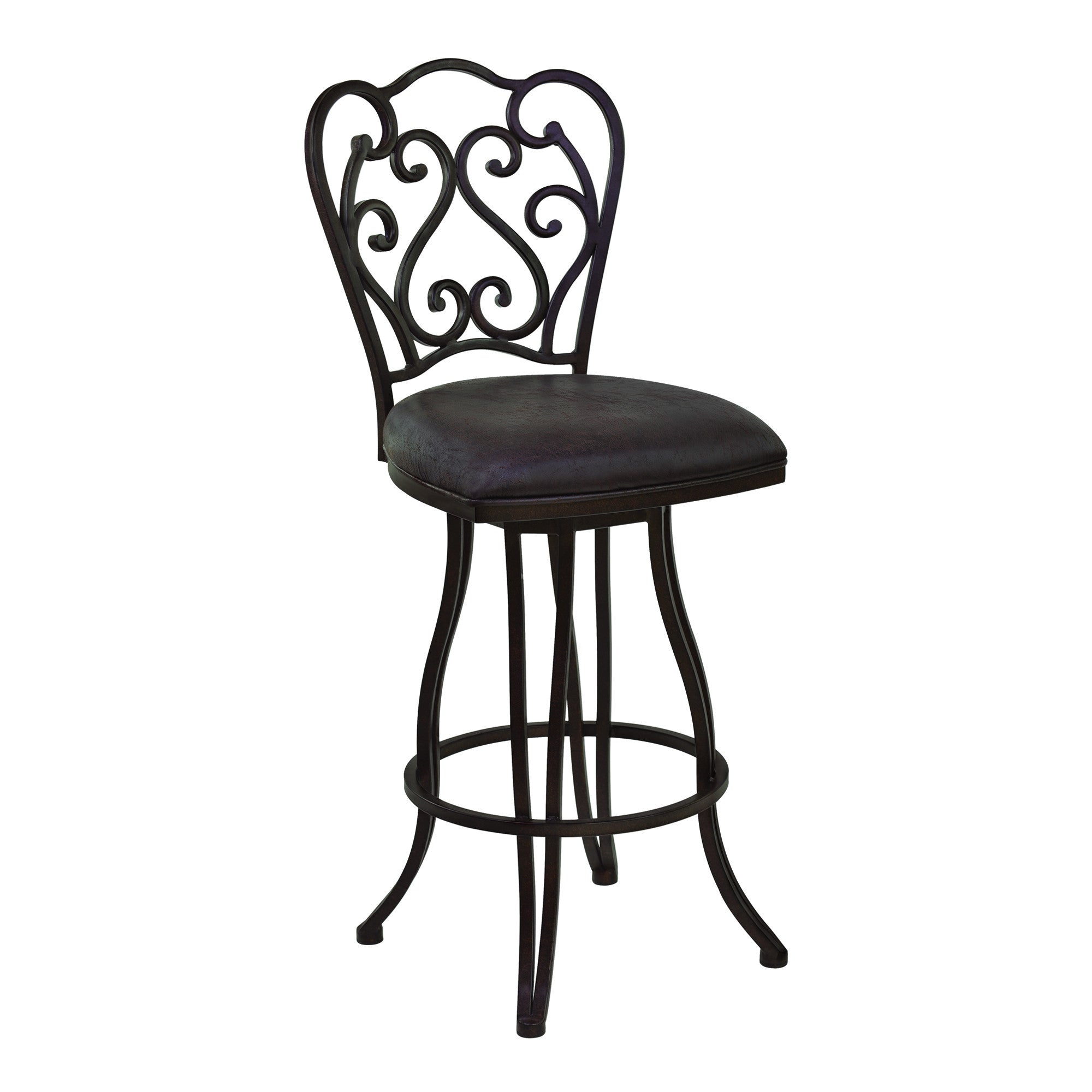 30" Dark Espresso Scroll Back Metal Swivel Bar Stool