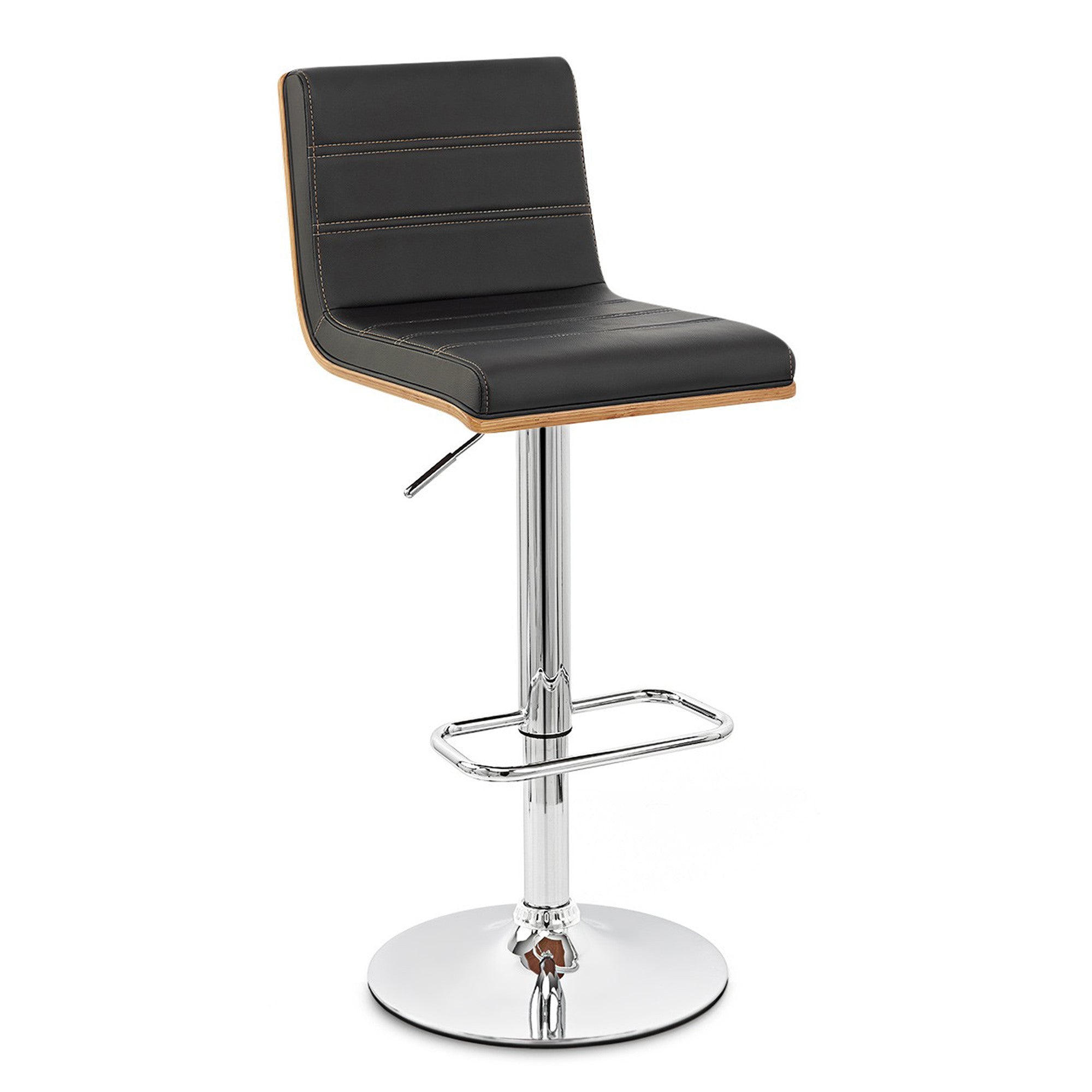 Black Faux Leather Walnut and Chrome Adjustable Swivel Bar Stool