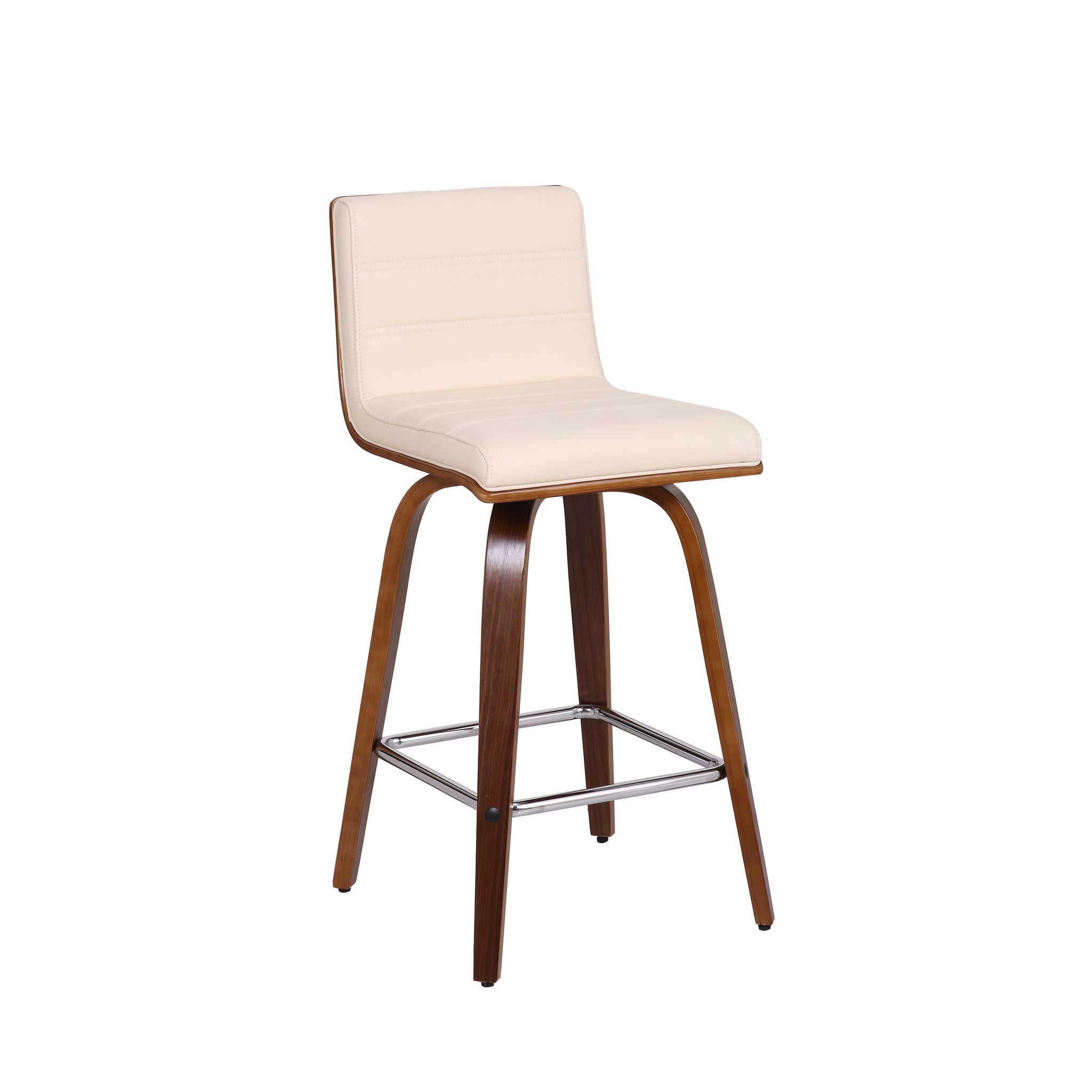 26” Cream Faux Leather Wooden Swivel Bar Stool