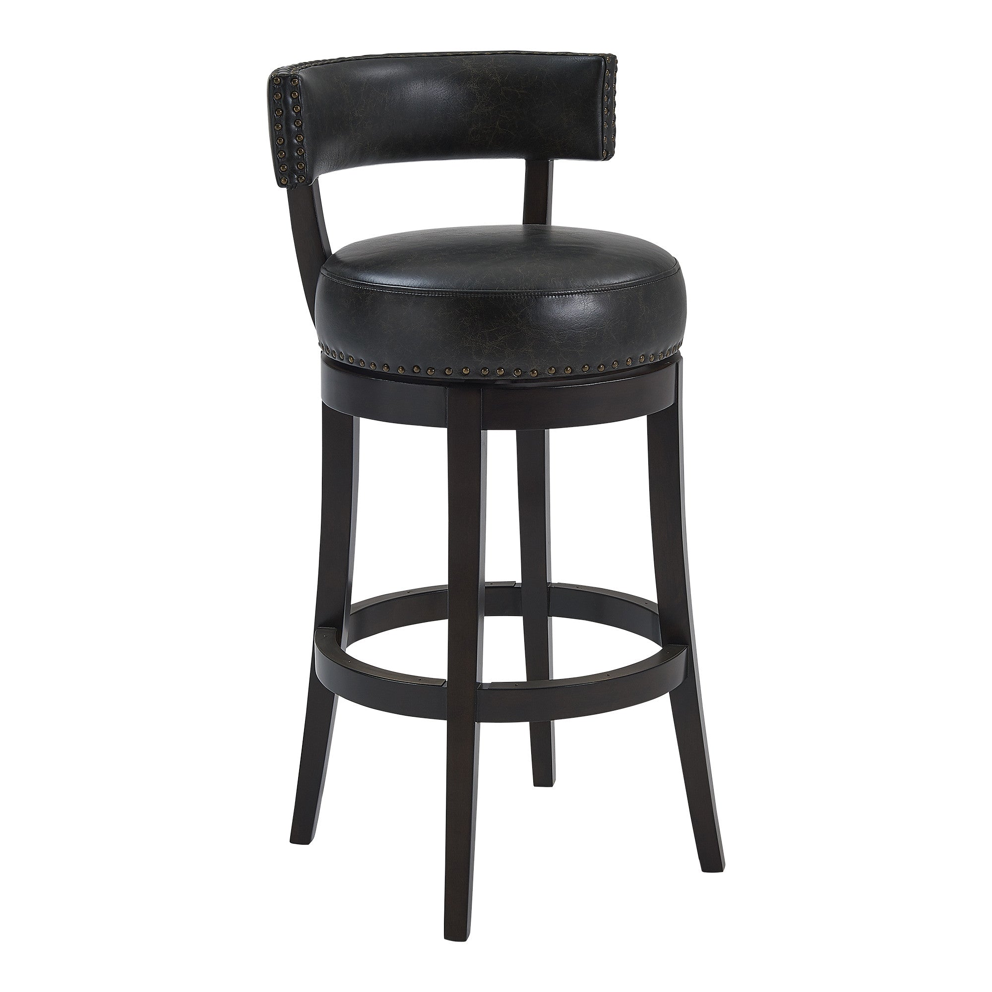 26" Brown Onyx Faux Leather Swivel Espresso Wood Bar Stool